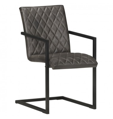  Gembinės valgomojo kėdės, 2vnt., pilkos spalvos, tikra oda  - Valgomojo Kėdės - 2