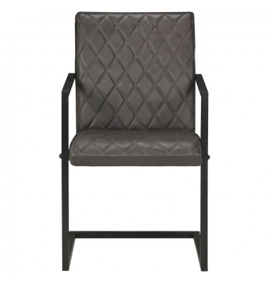  Gembinės valgomojo kėdės, 2vnt., pilkos spalvos, tikra oda  - Valgomojo Kėdės - 3