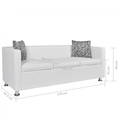  Sofa, balta, trivietė, dirbtinė oda  - Sofos, sofos-lovos - 6