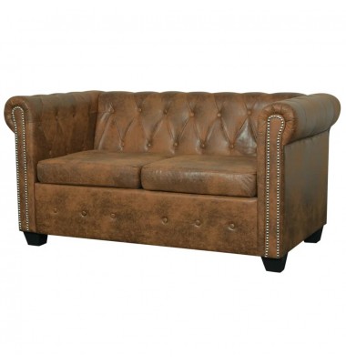  Chesterfield dvivietė sofa, dirbtinė oda, ruda  - Sofos, sofos-lovos - 1