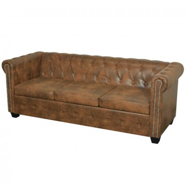  Chesterfield trivietė sofa, dirbtinė oda, ruda  - Sofos, sofos-lovos - 1