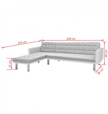 Kampinė sofa lova, 218x155x69 cm, baltos ir pilkos spalvos - Minkšti kampai - 8