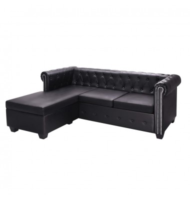 L-formos Chesterfield sofa, dirbtinė oda, juoda - Minkšti kampai - 1