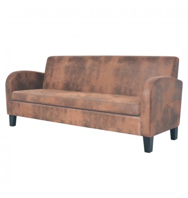  Trivietė sofa, dirbtinė zomšos oda, ruda - Sofos, sofos-lovos - 1