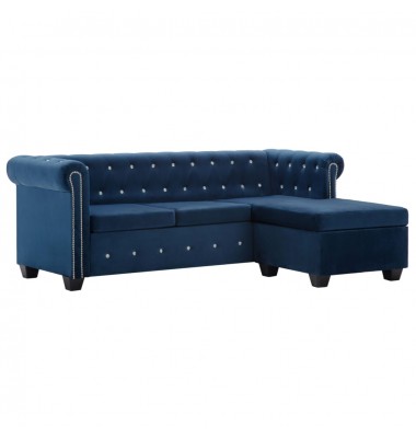 L formos Chesterfield sofa, aksom. apmuš., 199x142x72cm, mėlyna - Minkšti kampai - 1