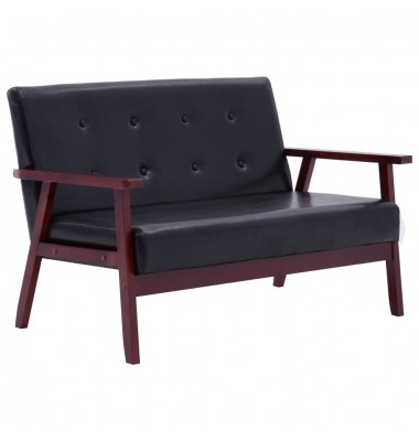 Dvivietė sofa, juodos spalvos, dirbtinė oda - Sofos, sofos-lovos - 1