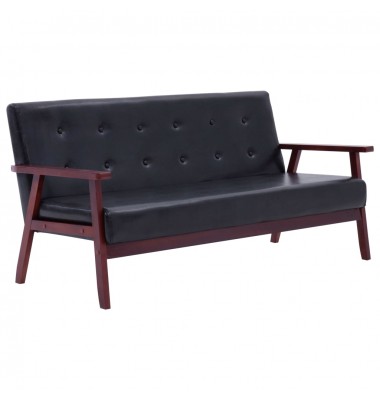 Trivietė sofa, juodos spalvos, dirbtinė oda - Sofos, sofos-lovos - 1