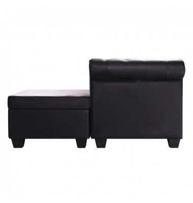 L-formos Chesterfield sofa, dirbtinė oda, juoda - Minkšti kampai - 3