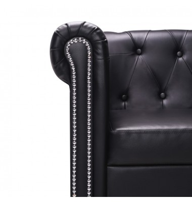 L-formos Chesterfield sofa, dirbtinė oda, juoda - Minkšti kampai - 5