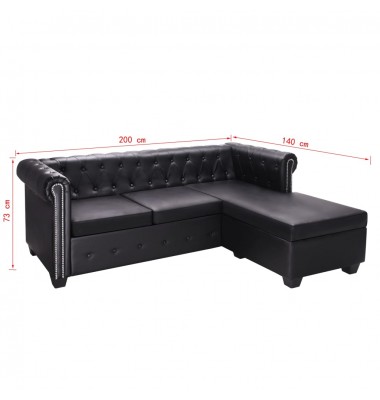 L-formos Chesterfield sofa, dirbtinė oda, juoda - Minkšti kampai - 6