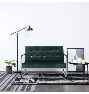  Dvivietė sofa su porankiais, tams. žal. sp., chromas ir aks. - Sofos, sofos-lovos - 1