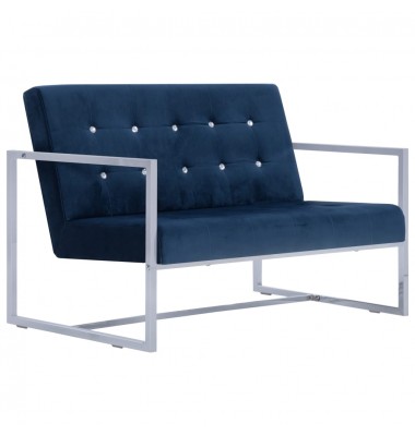  Dvivietė sofa su porankiais, mėlynos sp., chromas ir aksomas - Sofos, sofos-lovos - 2