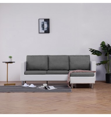 Trivietė sofa su pagalvėlėmis, baltos sp., dirbtinė oda - Minkšti kampai - 1