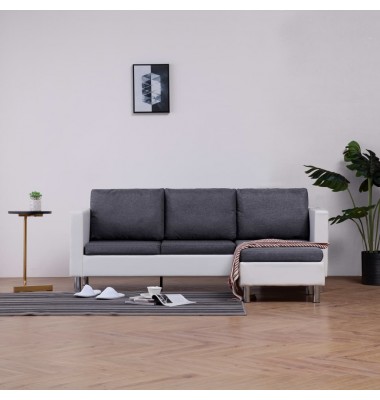 Trivietė sofa su pagalvėlėmis, baltos sp., dirbtinė oda - Minkšti kampai - 1