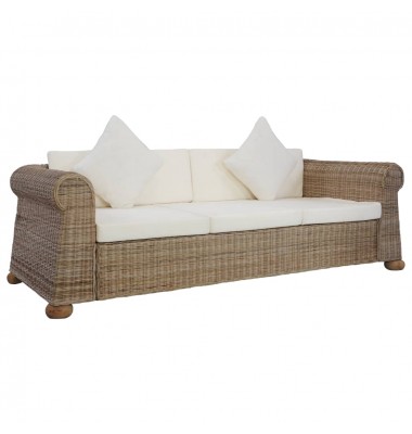  Trivietė sofa su pagalvėlėmis, natūralios spalvos, ratanas - Sofos, sofos-lovos - 1