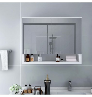  Veidrodinė vonios spintelė su LED, balta, 80x15x60cm, MDF - Vonios spintelės, veidrodžiai - 1