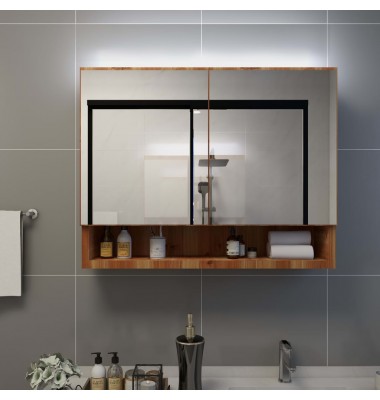  Veidrodinė vonios spintelė su LED, ąžuolo, 80x15x60cm, MDF - Vonios spintelės, veidrodžiai - 1