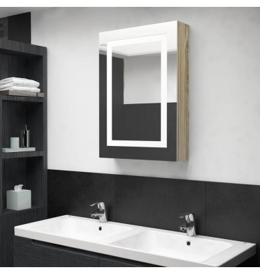  Veidrodinė vonios spintelė su LED, ąžuolo, 50x13x70cm - Vonios spintelės, veidrodžiai - 1