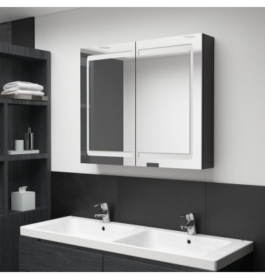  Veidrodinė vonios spintelė su LED apšvietimu, juoda, 80x12x68cm - Vonios spintelės, veidrodžiai - 1