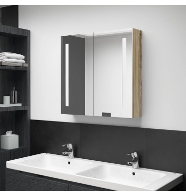  Veidrodinė vonios spintelė su LED, ąžuolo, 62x14x60cm - Vonios spintelės, veidrodžiai - 1