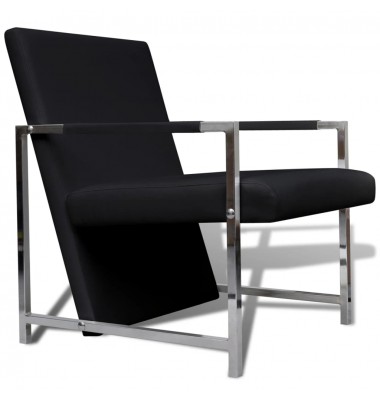 Krėslas, chromuotos kojos, juodas, dirbtinė oda - Foteliai, krėslai - 1