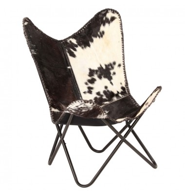  Drugelio formos kėdė, juoda ir balta, tikra ožkos oda  - Foteliai, krėslai - 1