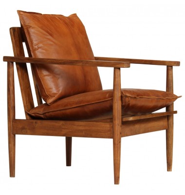 Krėslas, rudas, tikra oda, akacijos mediena - Foteliai, krėslai - 1