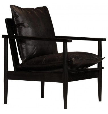 Krėslas, juodas, tikra oda, akacijos mediena - Foteliai, krėslai - 1