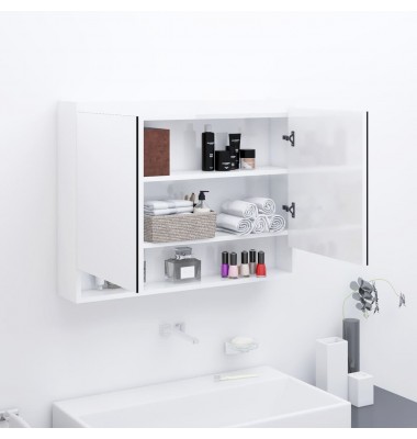  Veidrodinė vonios spintelė, balta, 80x15x60cm, MDF, blizgi - Vonios spintelės, veidrodžiai - 1