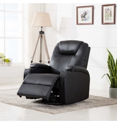  Supamas masažinis krėslas, juodos spalvos, dirbtinė oda  - Masažiniai krėslai - 1