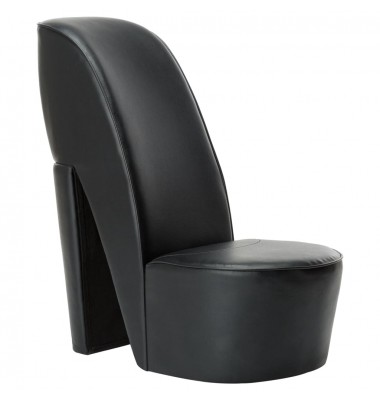  Aukštakulnio formos kėdė, juodos spalvos, dirbtinė oda - Foteliai, krėslai - 1