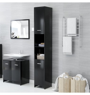 Vonios kambario spintelė, juodos spalvos, 30x30x183,5cm, MDP - Vonios spintelės, veidrodžiai - 1