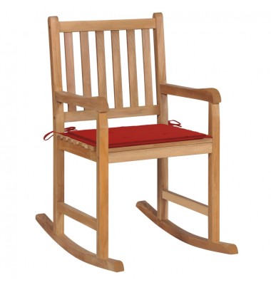  Supama kėdė su vyno raudona pagalvėle, tikmedžio masyvas - Supamos kėdės - 1
