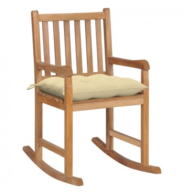  Supama kėdė su kremine pagalvėle, tikmedžio masyvas  - Supamos kėdės - 1