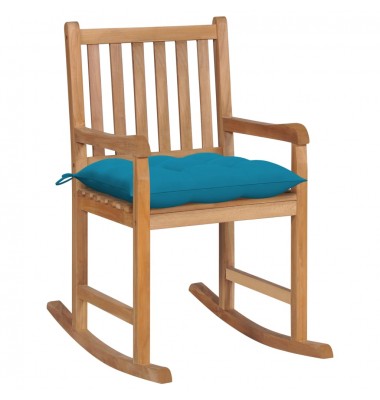  Supama kėdė su šviesiai mėlyna pagalvėle, tikmedžio masyvas - Supamos kėdės - 1