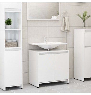 Vonios kambario spintelė, balta, 60x33x61cm, MDP, ypač blizgi - Vonios spintelės, veidrodžiai - 1