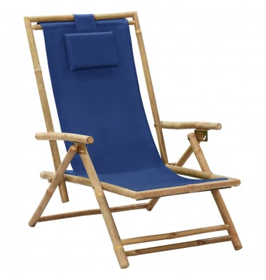 Atlošiama poilsio kėdė, tamsiai mėlyna, bambukas ir audinys - Foteliai, krėslai - 1