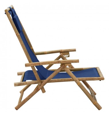 Atlošiama poilsio kėdė, tamsiai mėlyna, bambukas ir audinys - Foteliai, krėslai - 3
