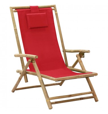 Atlošiama poilsio kėdė, raudonos spalvos, bambukas ir audinys - Foteliai, krėslai - 1