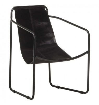  Poilsio krėslas, juodos spalvos, tikra oda  - Foteliai, krėslai - 1