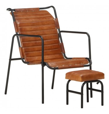  Poilsio krėslas su pakoja, rudos spalvos, tikra oda  - Foteliai, krėslai - 1