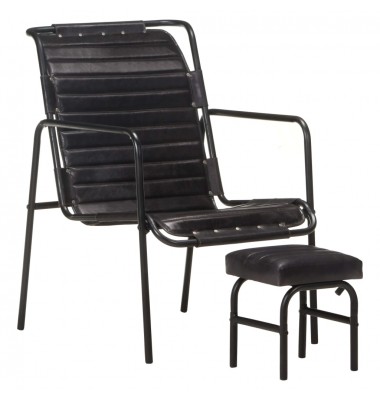 Poilsio krėslas su pakoja, juodos spalvos, tikra oda  - Foteliai, krėslai - 1