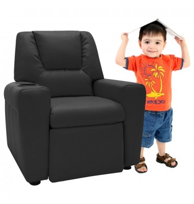 Vaikiškas atlošiamas krėslas, juodos spalvos, dirbtinė oda - Sofos, Foteliai - 3