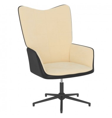  Poilsio kėdė, kreminės baltos spalvos, aksomas ir PVC - Foteliai, krėslai - 1
