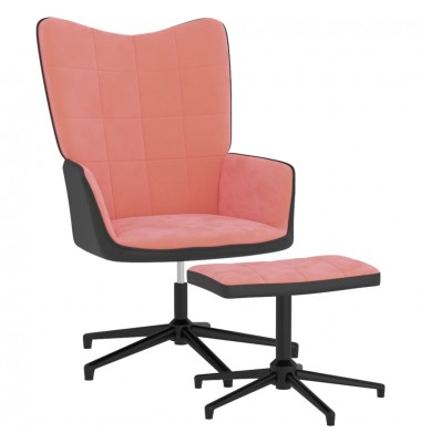  Poilsio kėdė su pakoja, rožinės spalvos, aksomas ir PVC - Foteliai, krėslai - 1
