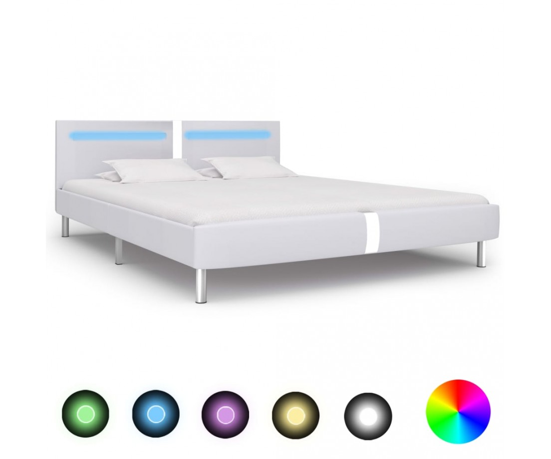 Lovos rėmas su LED, baltos sp., 180x200 cm, dirbtinė oda - Lovos - 1 Lovos rėmas su LED, baltos sp., 180x200 cm, dirbtinė oda - Lovos - 1