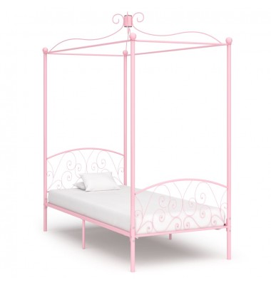 Lovos rėmas su baldakimu, rožinės spalvos, 90x200cm, metalas - Lovos - 1