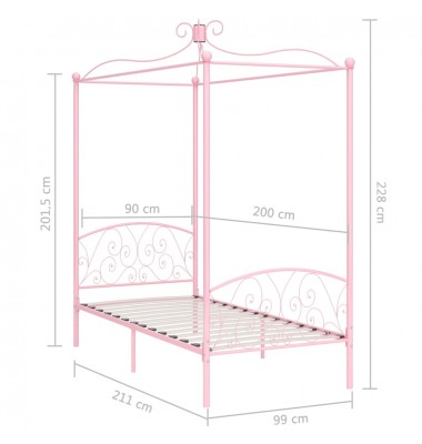 Lovos rėmas su baldakimu, rožinės spalvos, 90x200cm, metalas - Lovos - 6