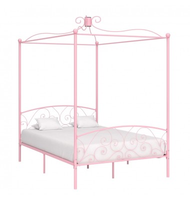  Lovos rėmas su baldakimu, rožinės spalvos, 140x200cm, metalas - Lovos - 1
