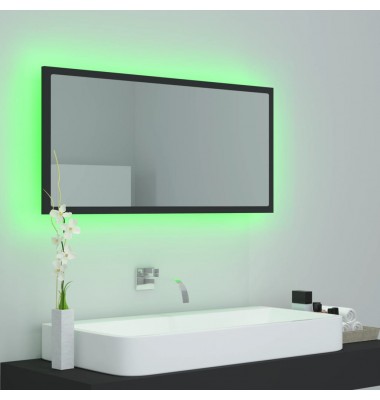  Vonios kambario veidrodis su LED, pilkas, 90x8,5x37cm, MDP - Vonios spintelės, veidrodžiai - 4